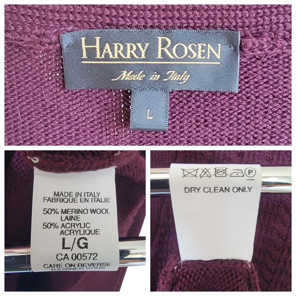 Vintage Harry Rosen Shawl Sweater Burgundy Merino Wool Blend Pullover Ac… - Picture 13 of 16